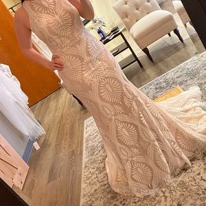 Wilderly Bride Marlowe lace white and nude wedding dress size 8 NWT